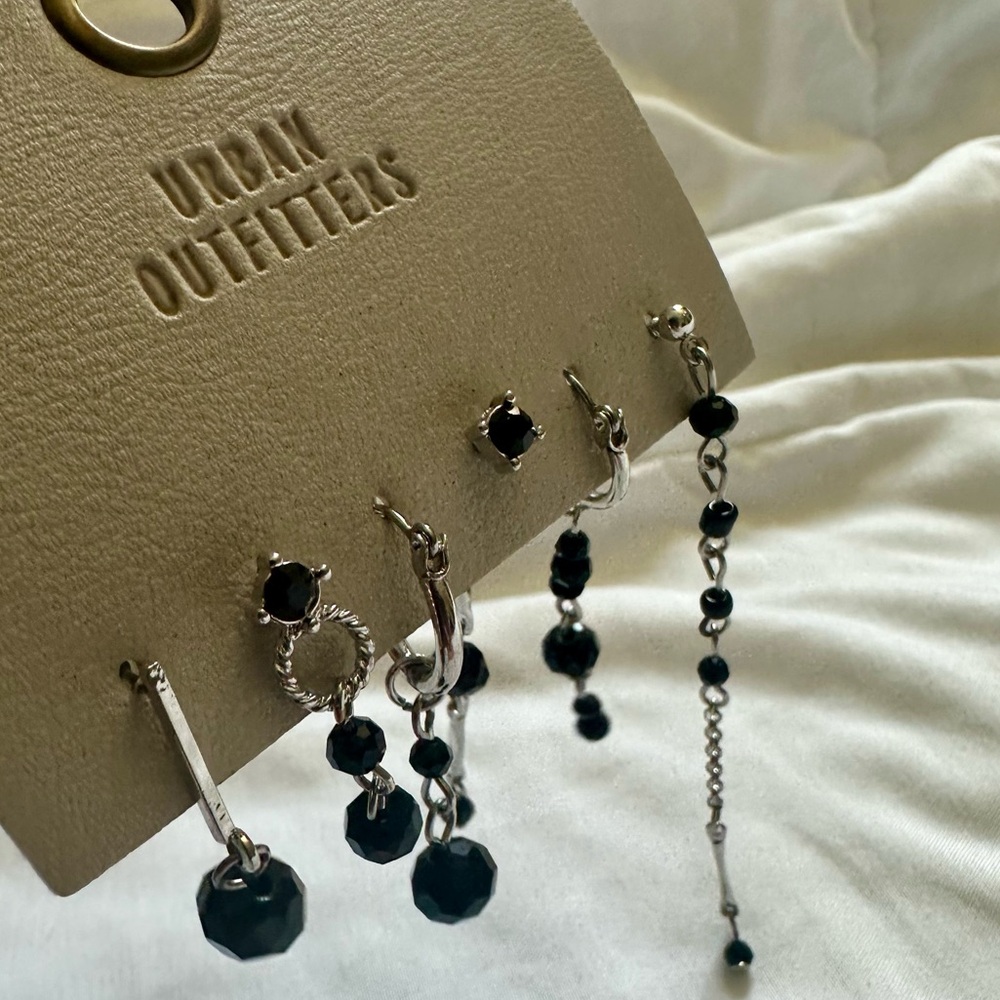 Urban Outfitters Black Gem & Silver Mismatched Earring Set